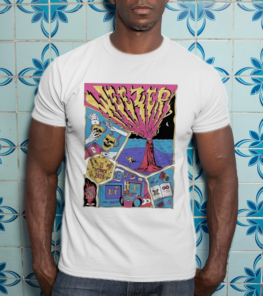 Weezer Orlando Kia Center 11 October 2026 Concert Skulls Tarot Cards Beach Scene T-Shirt
