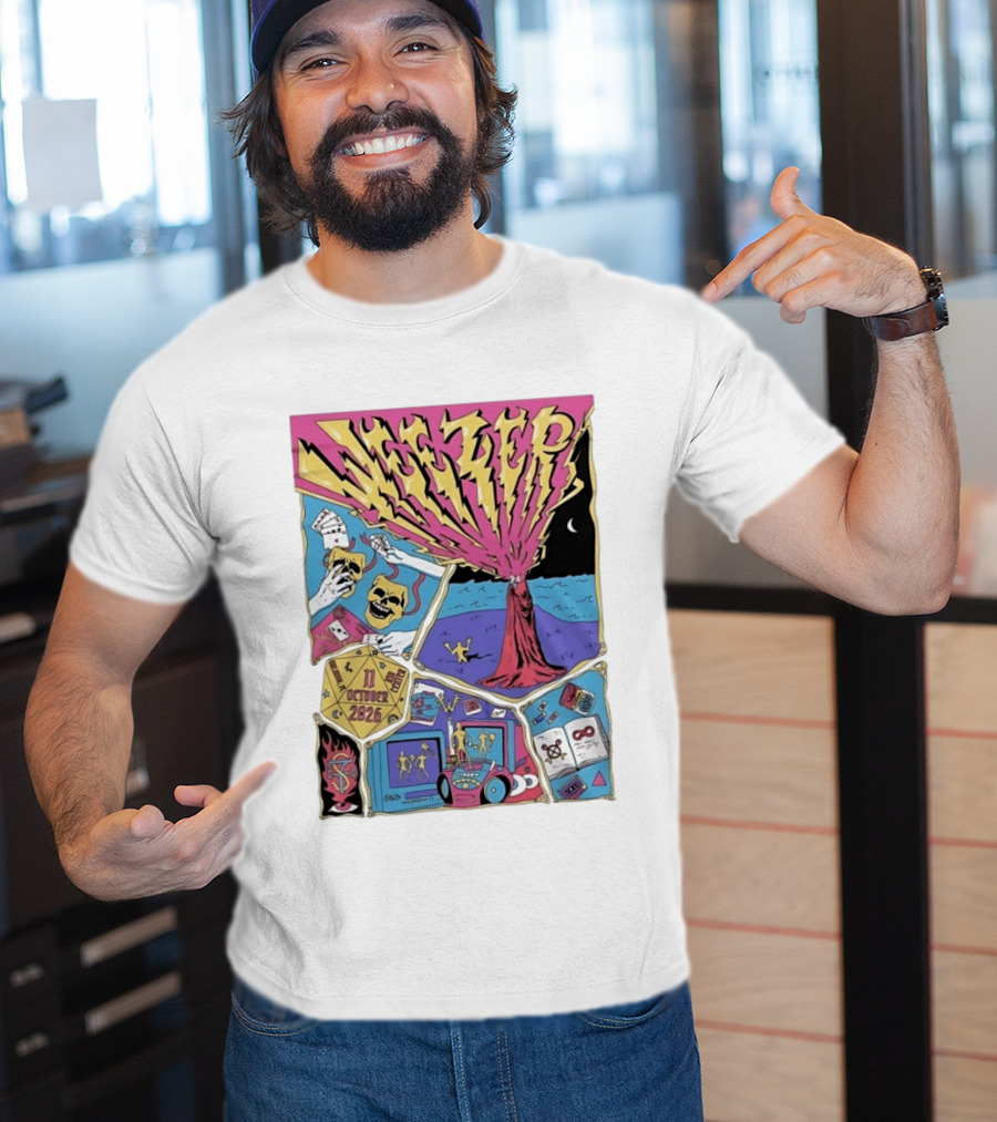 Weezer Orlando Kia Center 11 October 2026 Concert Skulls Tarot Cards Beach Scene T-Shirt