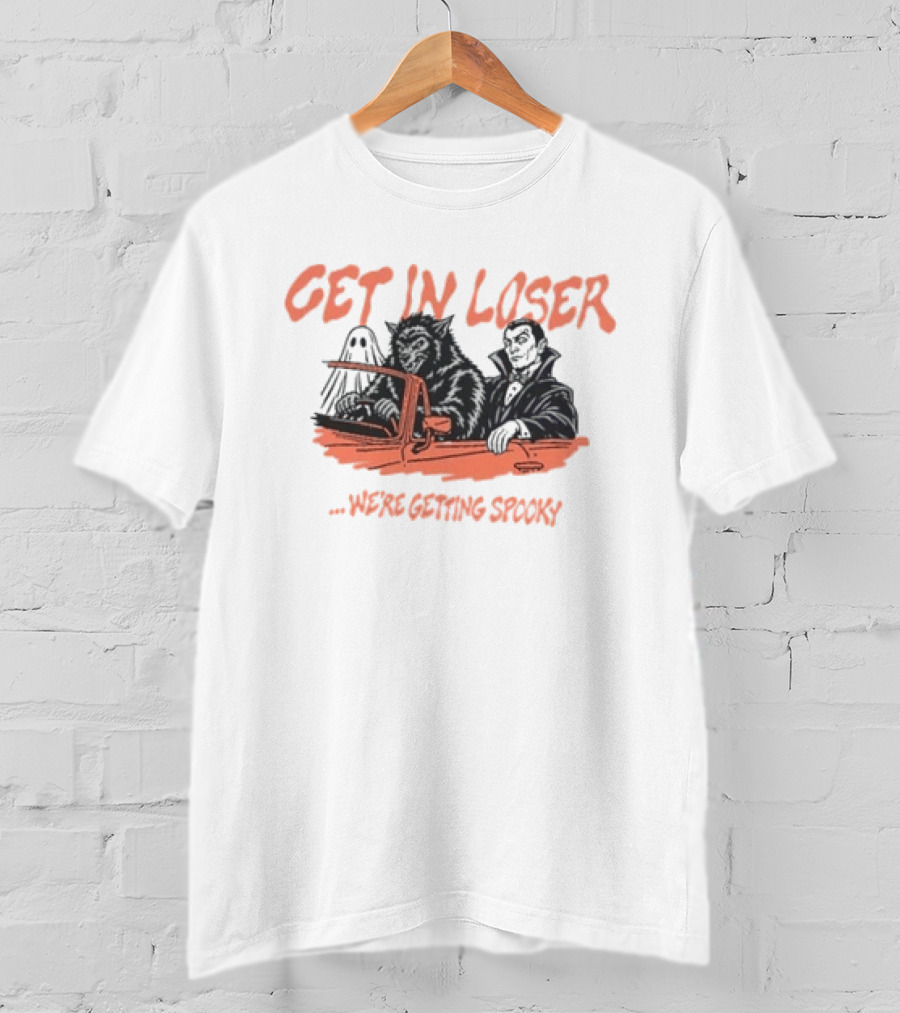 Get In Loser We're Getting Spooky Werewolf Vampire Ghost Car Retro Halloween T-Shirt