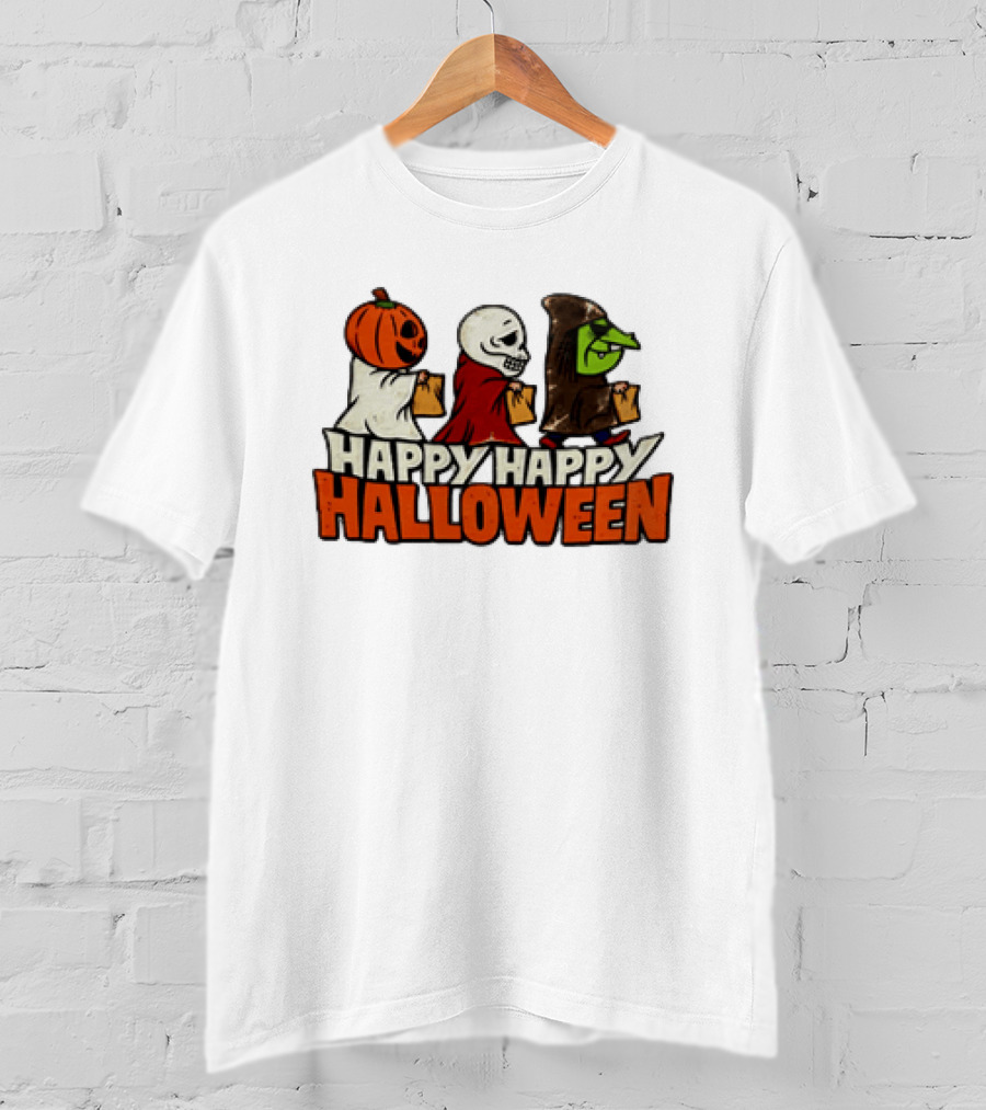 Halloween Happy Happy Halloween Pumpkin Head Skeleton Witch Trick Or Treating T-Shirt