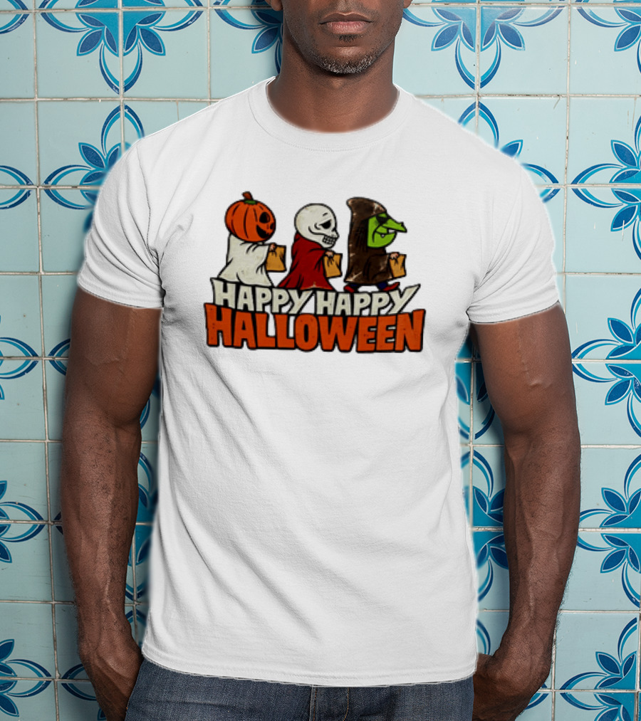 Halloween Happy Happy Halloween Pumpkin Head Skeleton Witch Trick Or Treating T-Shirt