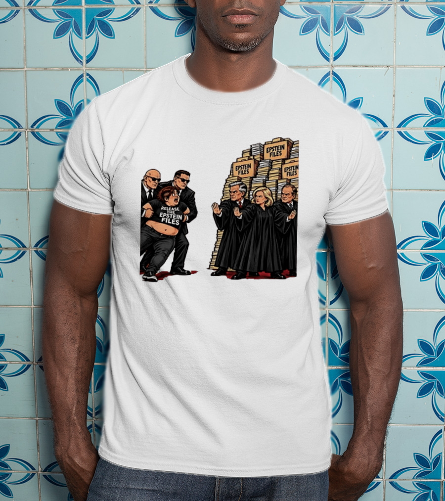 Release The Epstein Files Political Cartoon With Epstein Files Stacks And Judges T-Shirt
