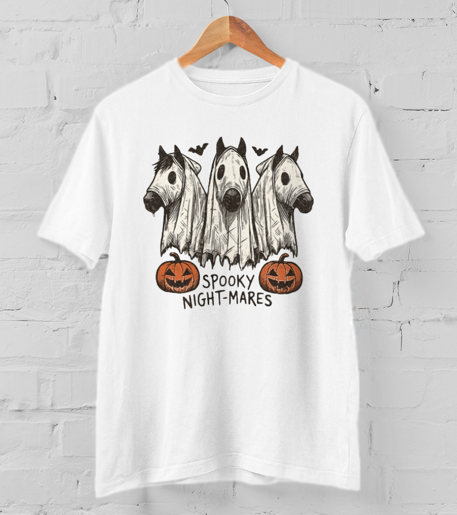 Spooky Night Mares Horse Halloween 2025 Pumpkin Bats T-Shirt