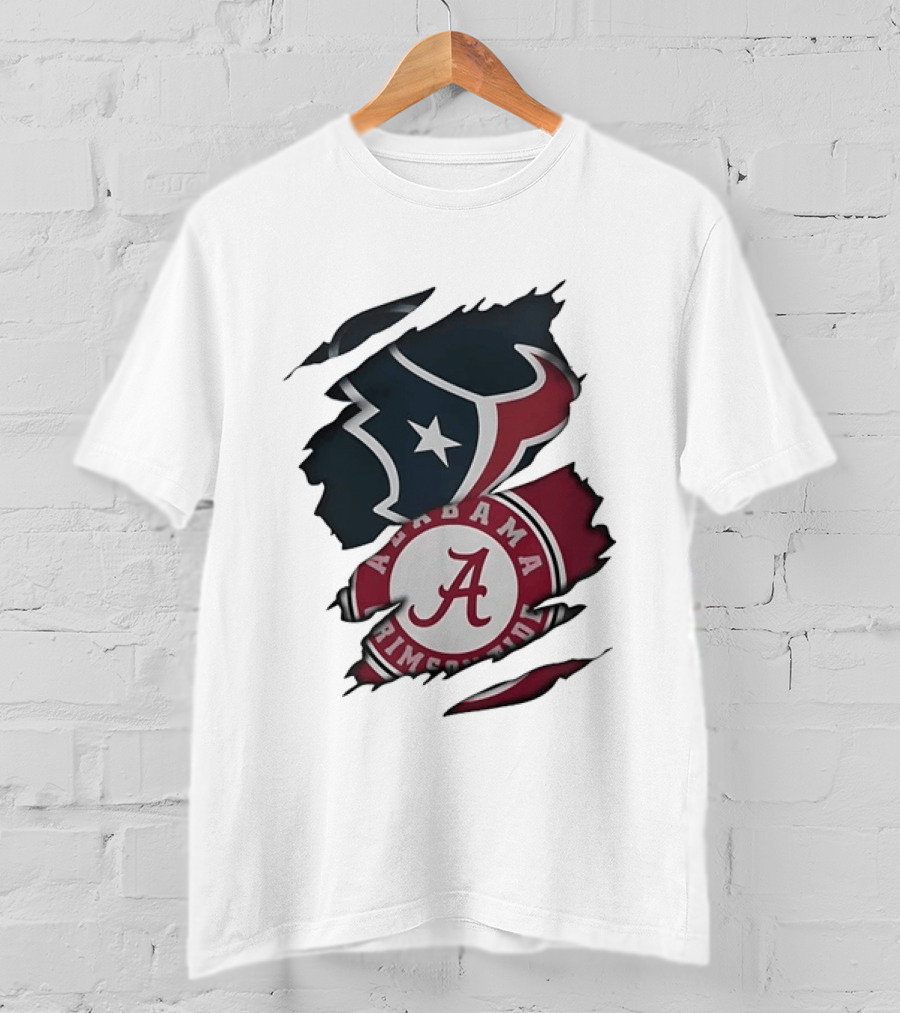 Houston Texans Alabama Crimson Tide NCAA Ripped T-Shirt