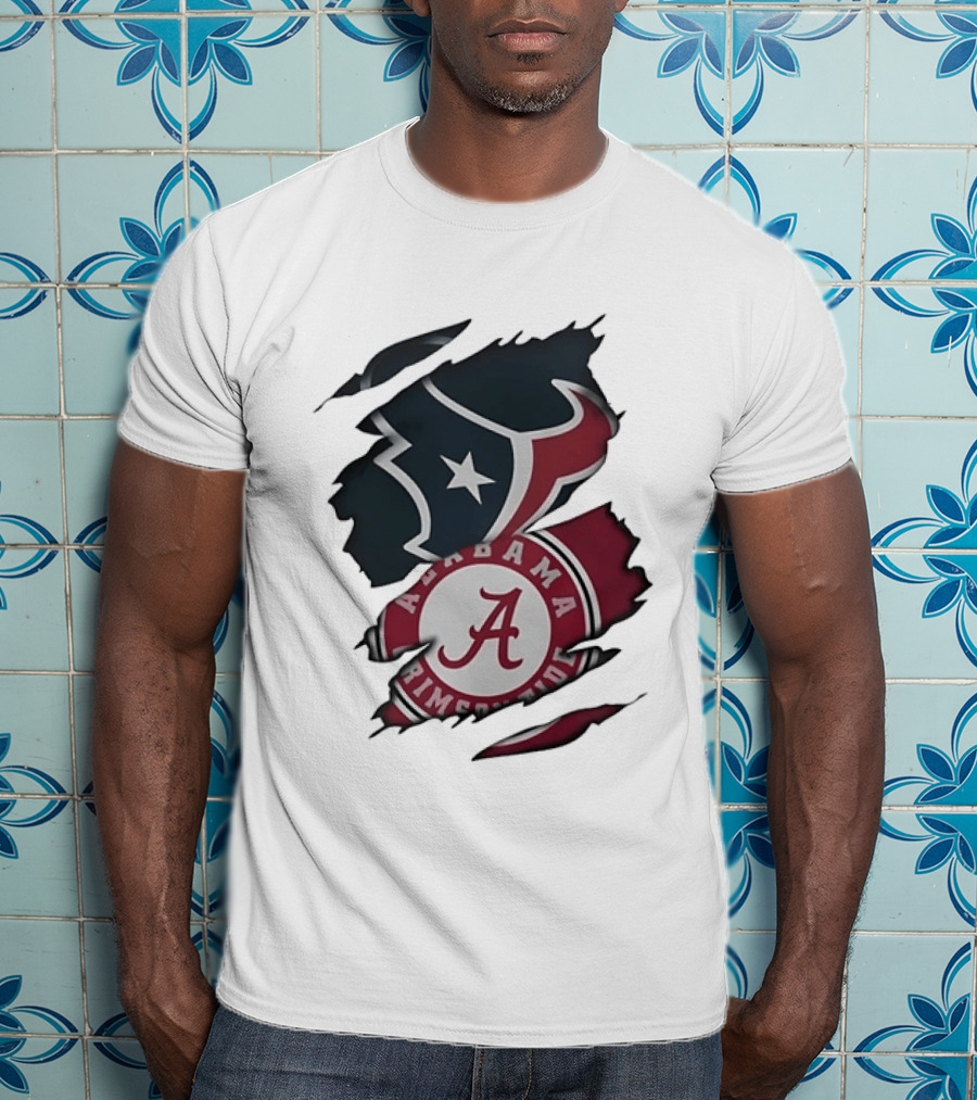 Houston Texans Alabama Crimson Tide NCAA Ripped T-Shirt