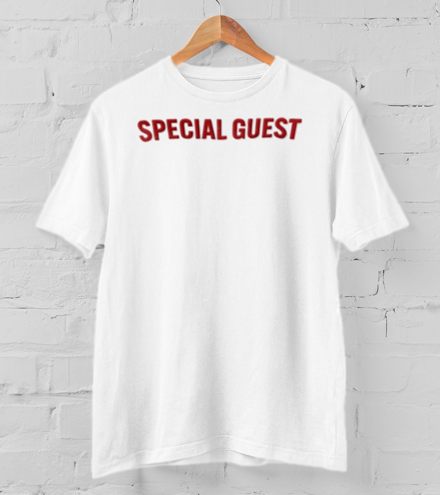 SPECIAL GUEST Red Text On White Fabric T-Shirt