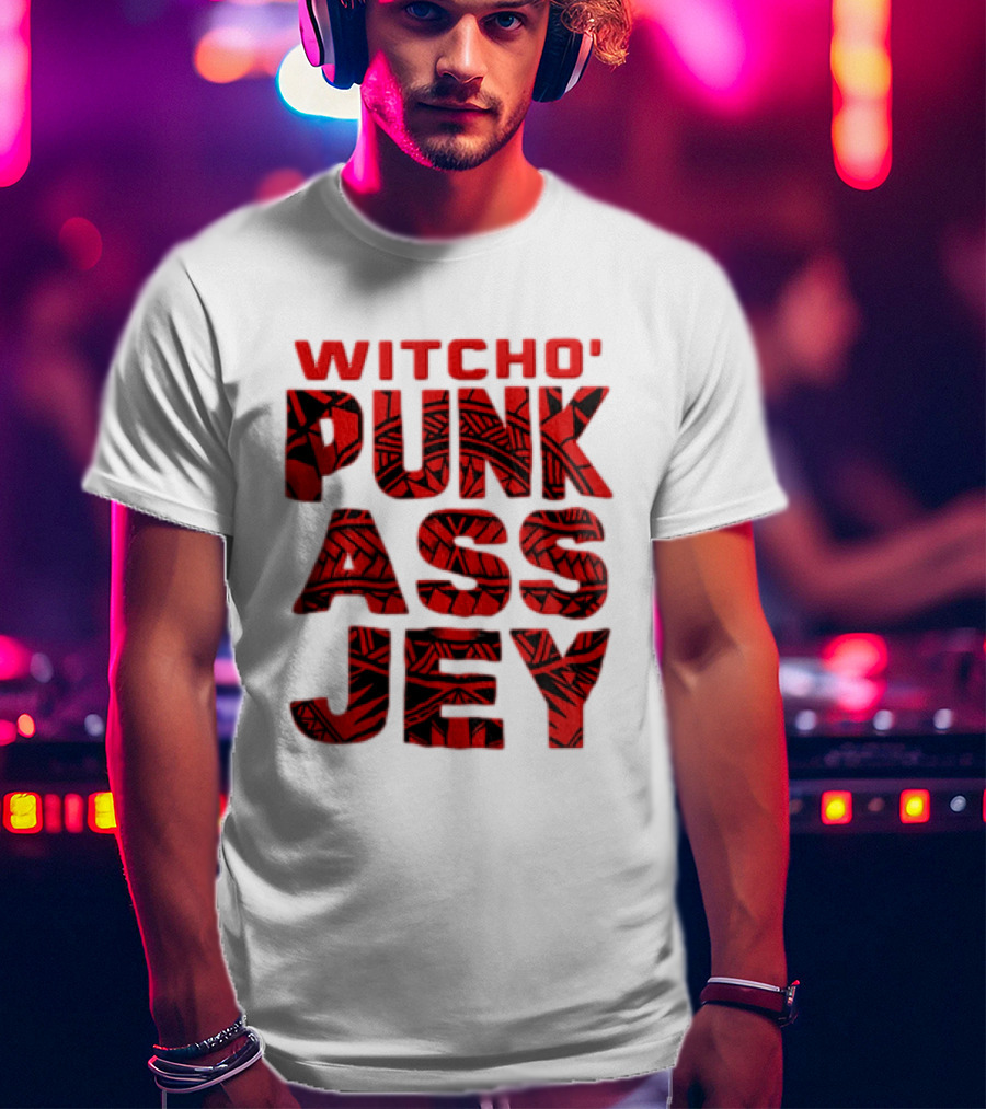 Witcho Punk ASS JEY Red And Black Tribal Patterned Block T-Shirt