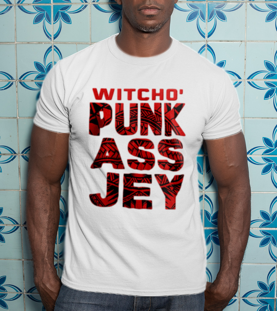 Witcho Punk ASS JEY Red And Black Tribal Patterned Block T-Shirt