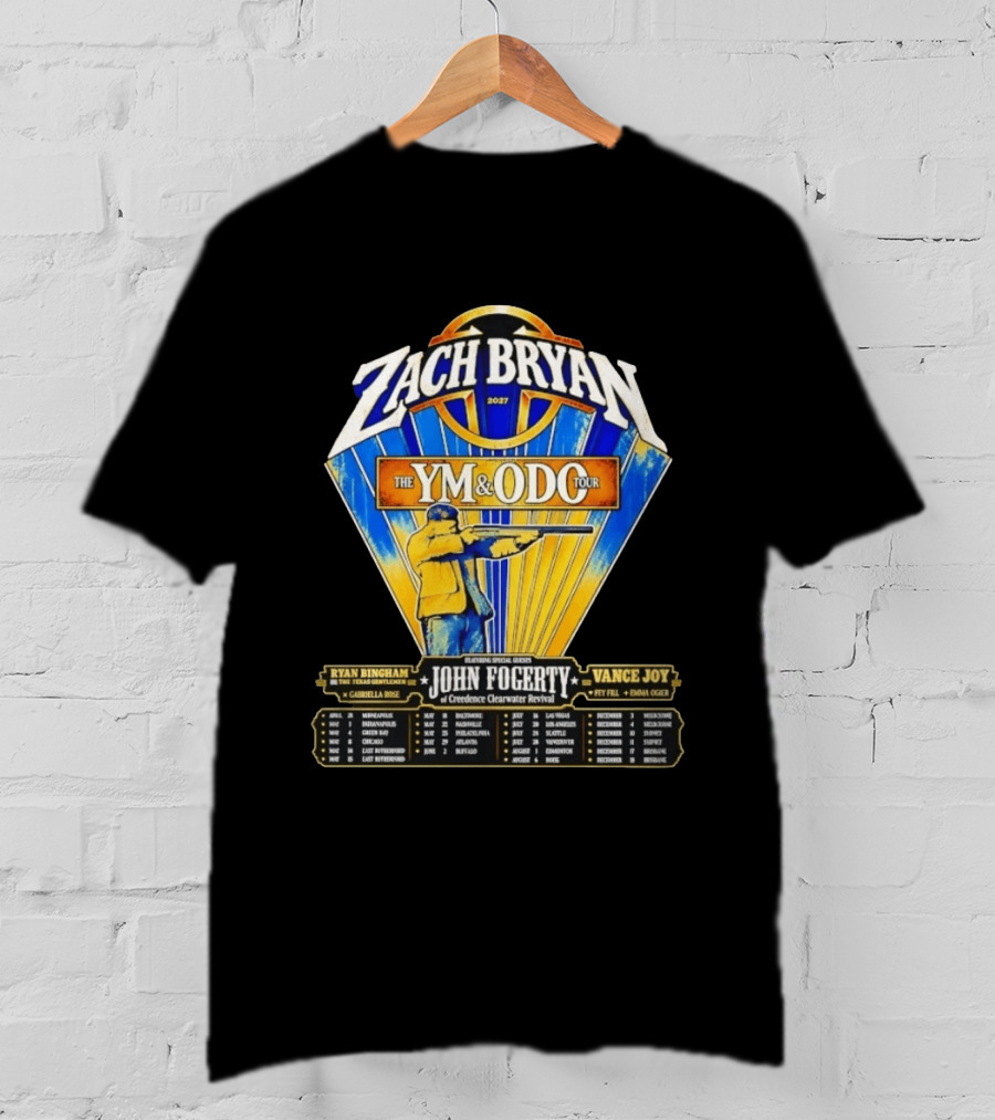 Zach Bryan 2027 The YM And ODC Tour Featuring John Fogerty Ryan Bingham Vance Joy T-Shirt