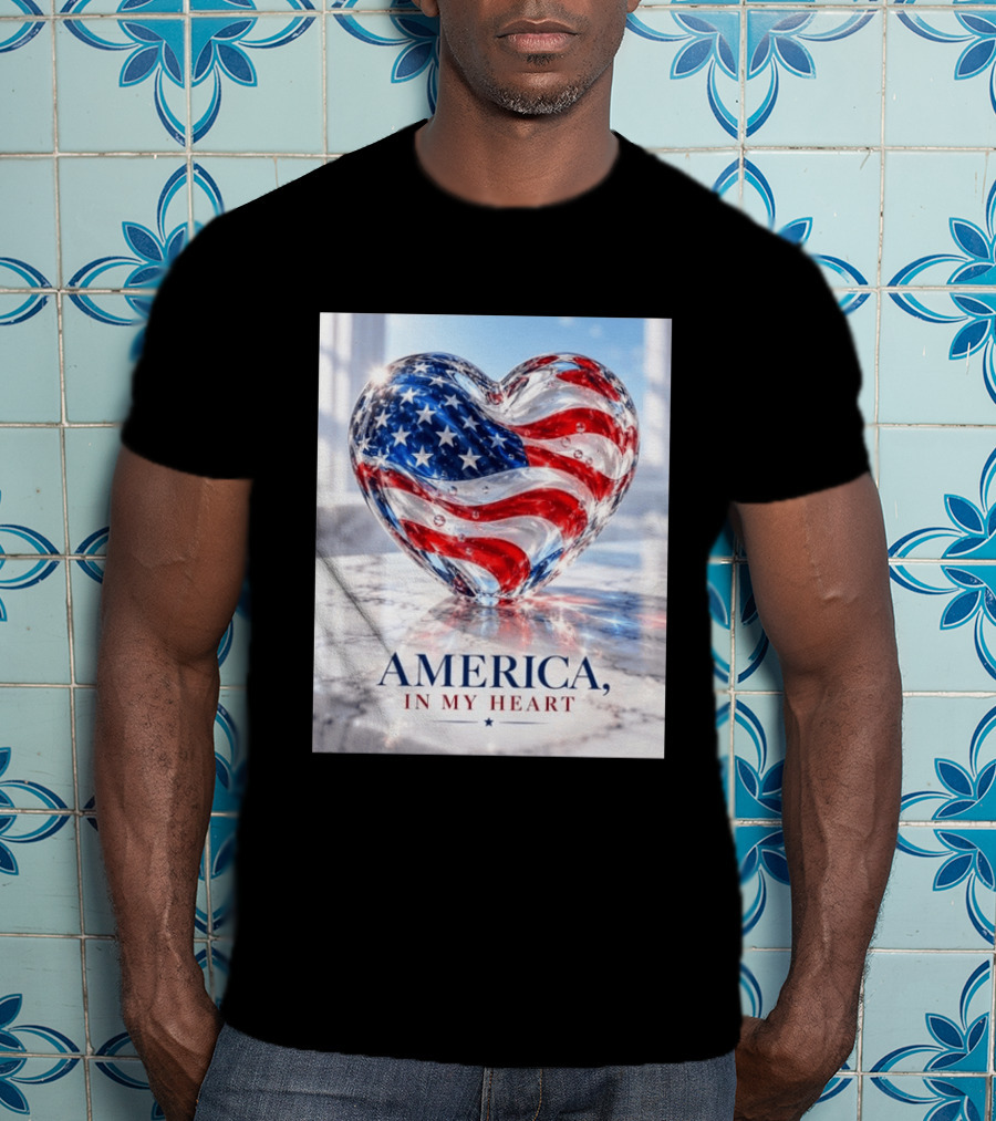 America In My Heart Flag Heart Glass T-Shirt