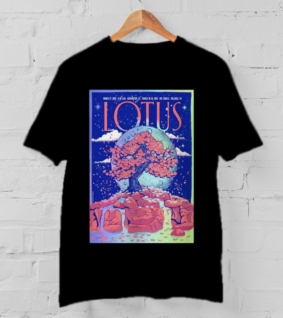 Lotus 2026 Tour By Benjamin Rumble March Tour Dates Illustration Cherry Blossom Moon T-Shirt