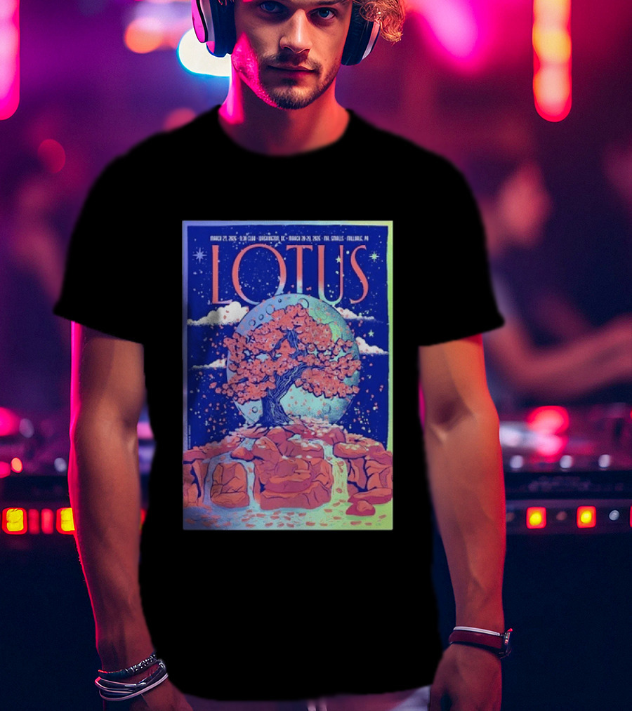 Lotus 2026 Tour By Benjamin Rumble March Tour Dates Illustration Cherry Blossom Moon T-Shirt