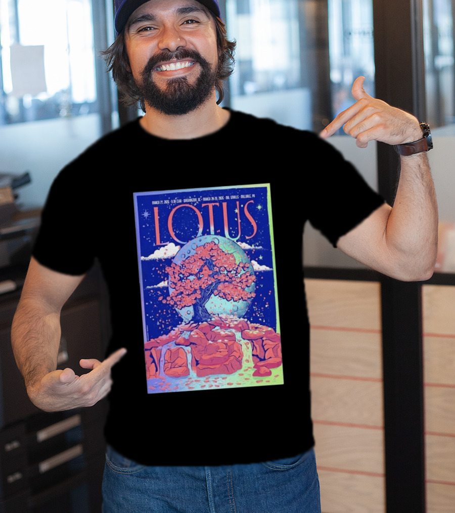 Lotus 2026 Tour By Benjamin Rumble March Tour Dates Illustration Cherry Blossom Moon T-Shirt