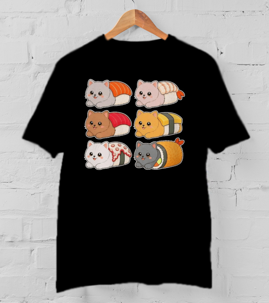 Kawaii Kitten Sushi Rolls Cute Cats Cat Lover T-Shirt