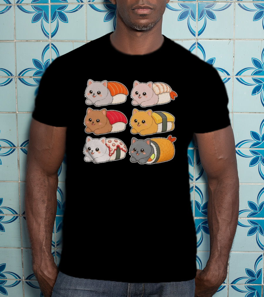 Kawaii Kitten Sushi Rolls Cute Cats Cat Lover T-Shirt