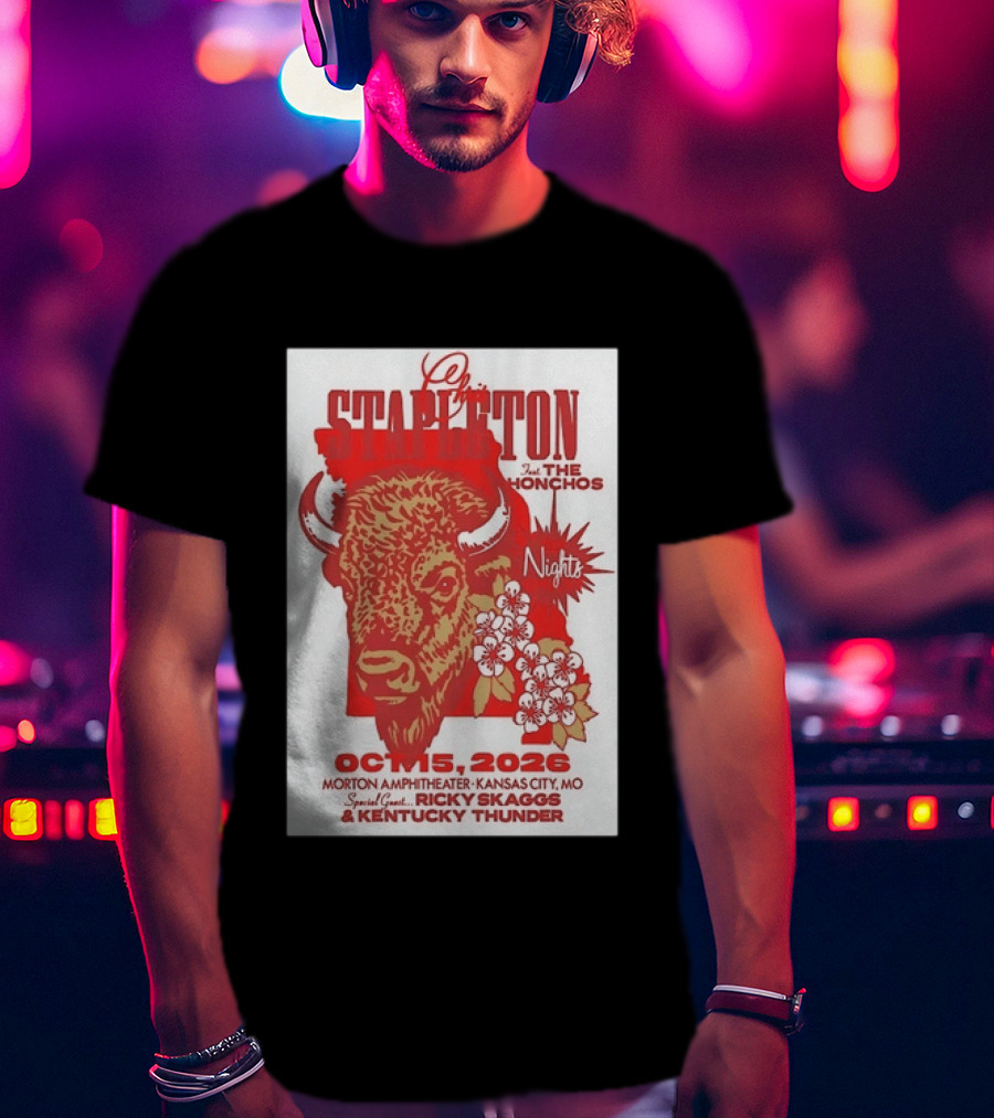 Chris Stapleton Featuring The Honchos And Ricky Skaggs Kentucky Thunder Kansas City Concert October 15 2026 Morton Amphitheater T-Shirt