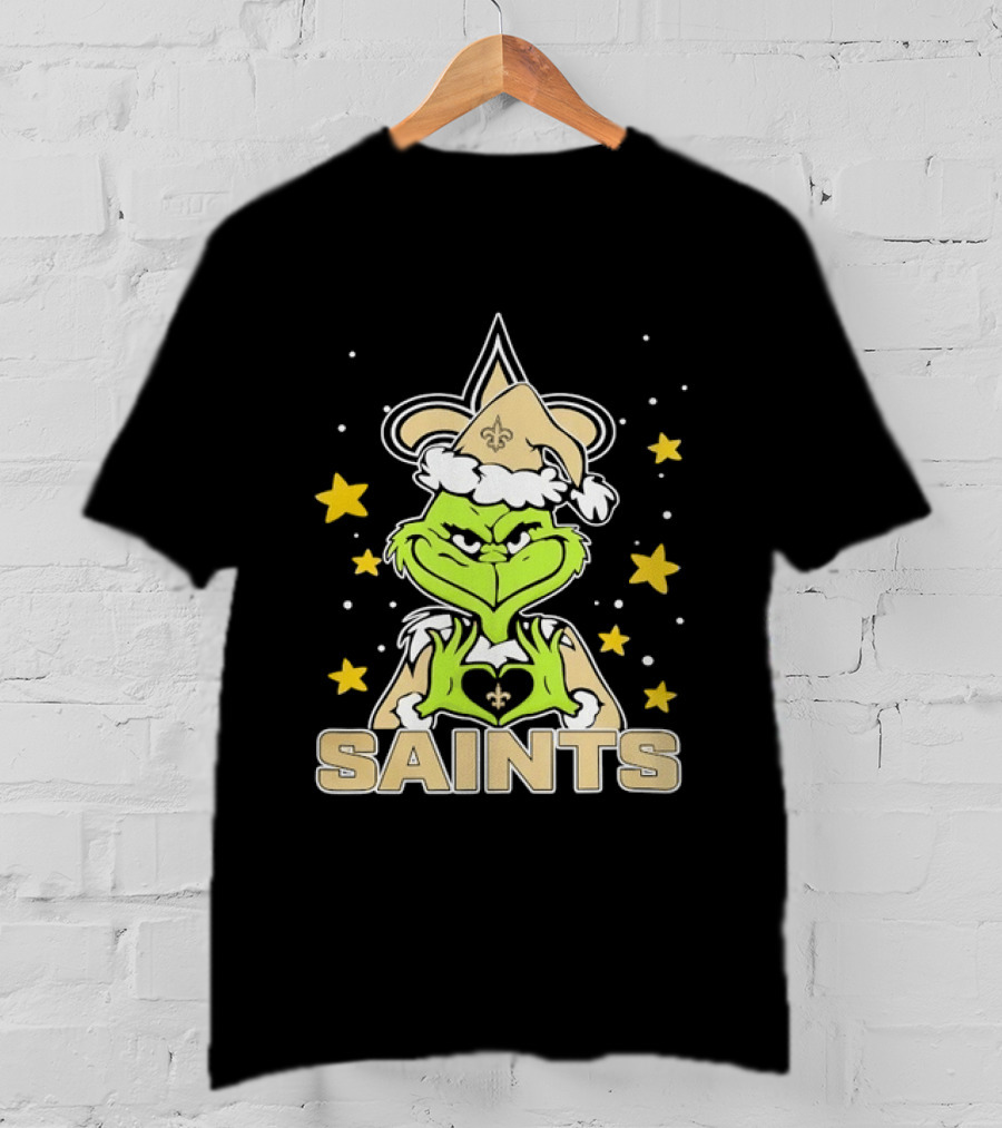 New Orleans Saints Grinch Heart Hands Christmas Holiday 2026 T-Shirt