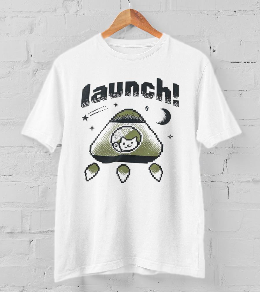 Launch MagicPod Cat Spaceship Pixel Art Collaboration Vibe Coders T-Shirt