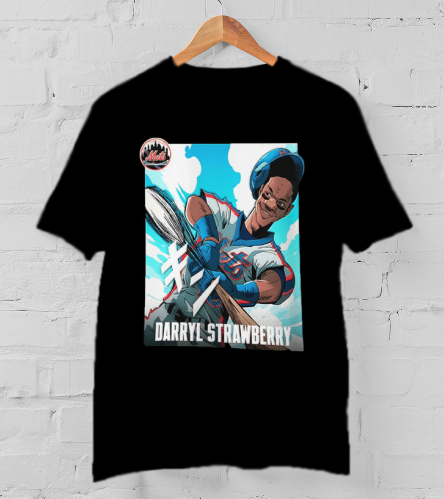 Darryl Strawberry New York Mets MLB Baseball Player Swinging Bat Cartoon T-Shirt