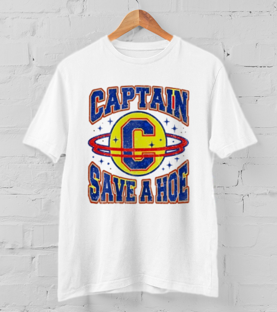 Captain Save A Hoe Distressed Pop Culture Retro Saturn Ring T-Shirt
