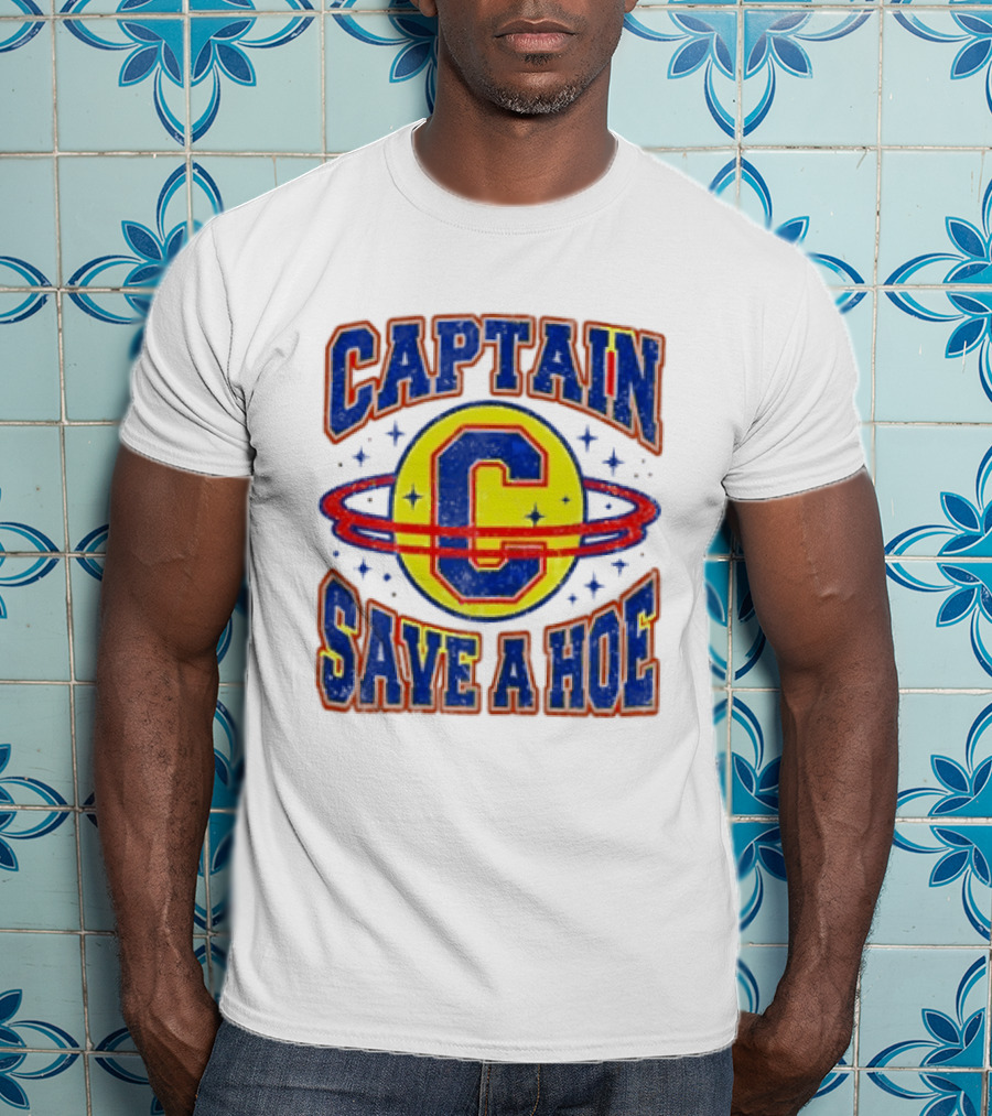 Captain Save A Hoe Distressed Pop Culture Retro Saturn Ring T-Shirt