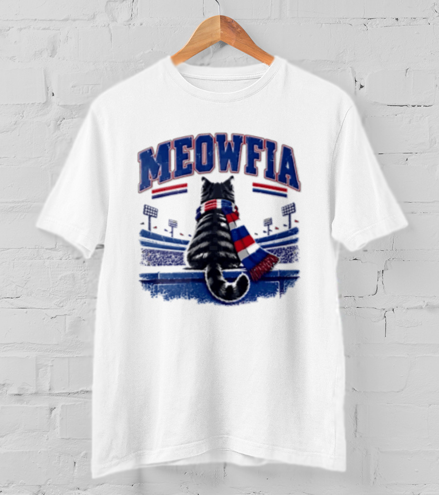 Meowfia Tabby Cat Sporting Colorful Scarf In Stadium Setting T-Shirt