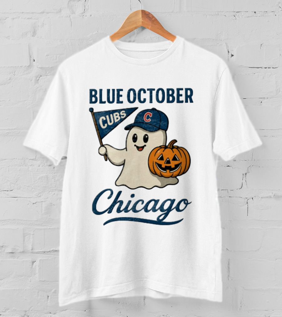 Chicago Cubs Blue October Halloween Ghost Pumpkin Baseball T-Shirt