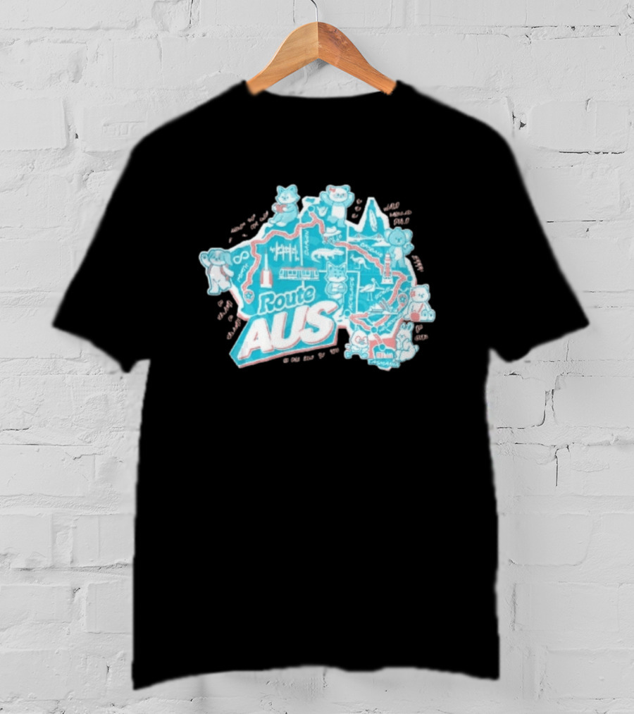 Route Aus Australia Map Animals Travel Icons Brisbane Sydney Melbourne Canberra T-Shirt