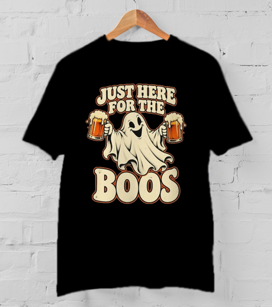 Just Here For The Boos Ghost Drinking Beer T-Shirt