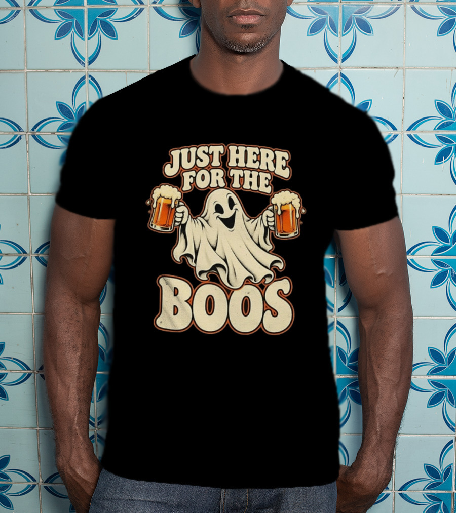 Just Here For The Boos Ghost Drinking Beer T-Shirt