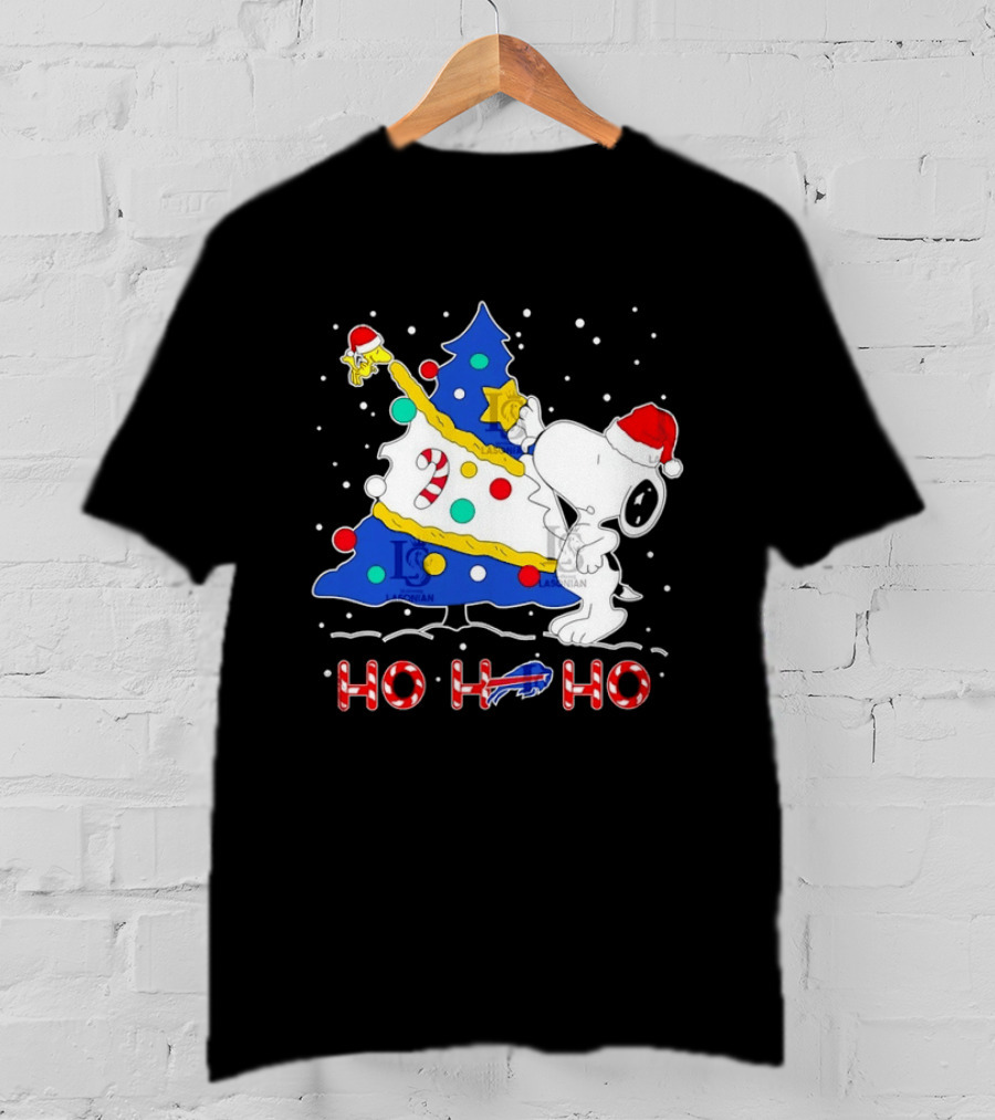 Snoopy Woodstock Buffalo Bills Christmas Tree Ho Ho Ho T-Shirt