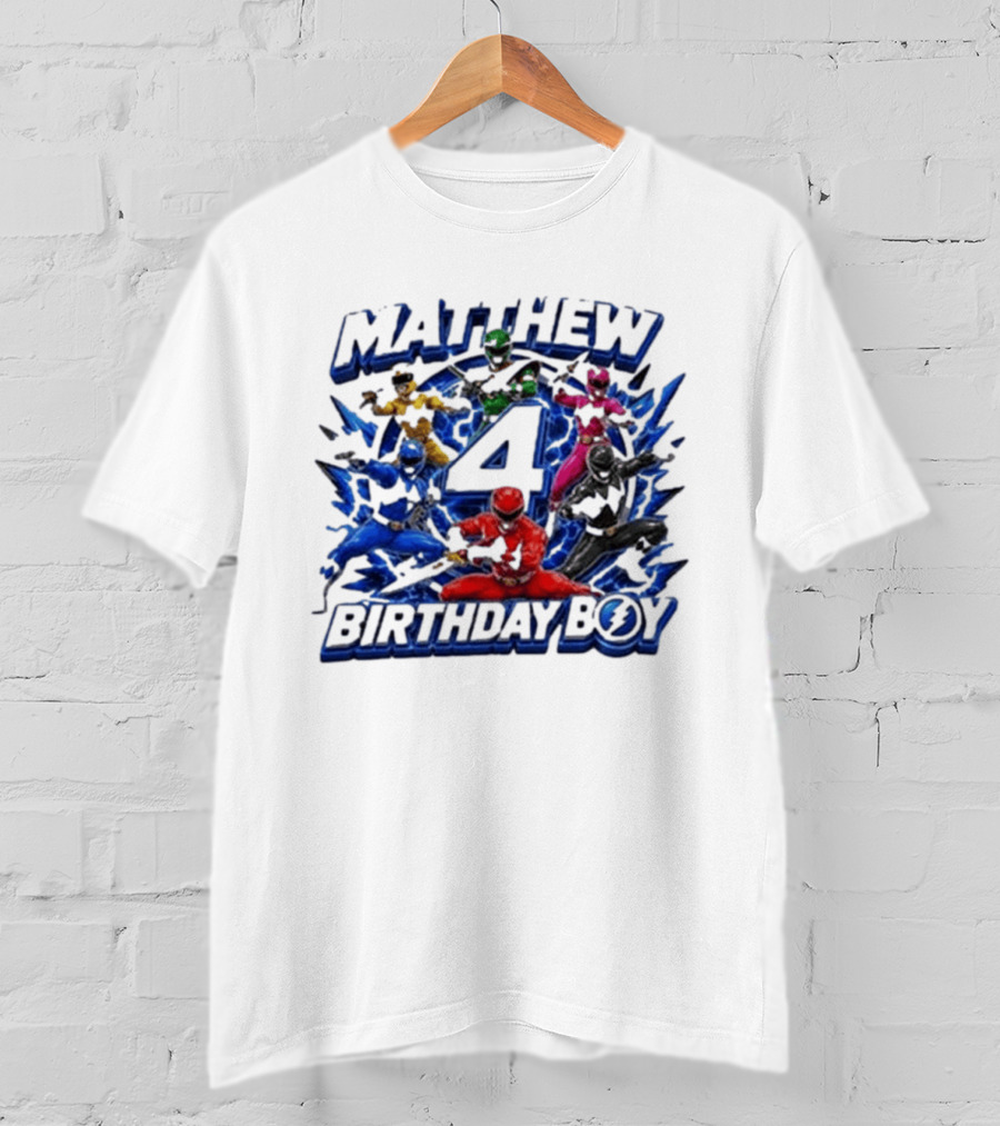 Mighty Morphin Power Rangers 4th Birthday Boy Matthew T-Shirt
