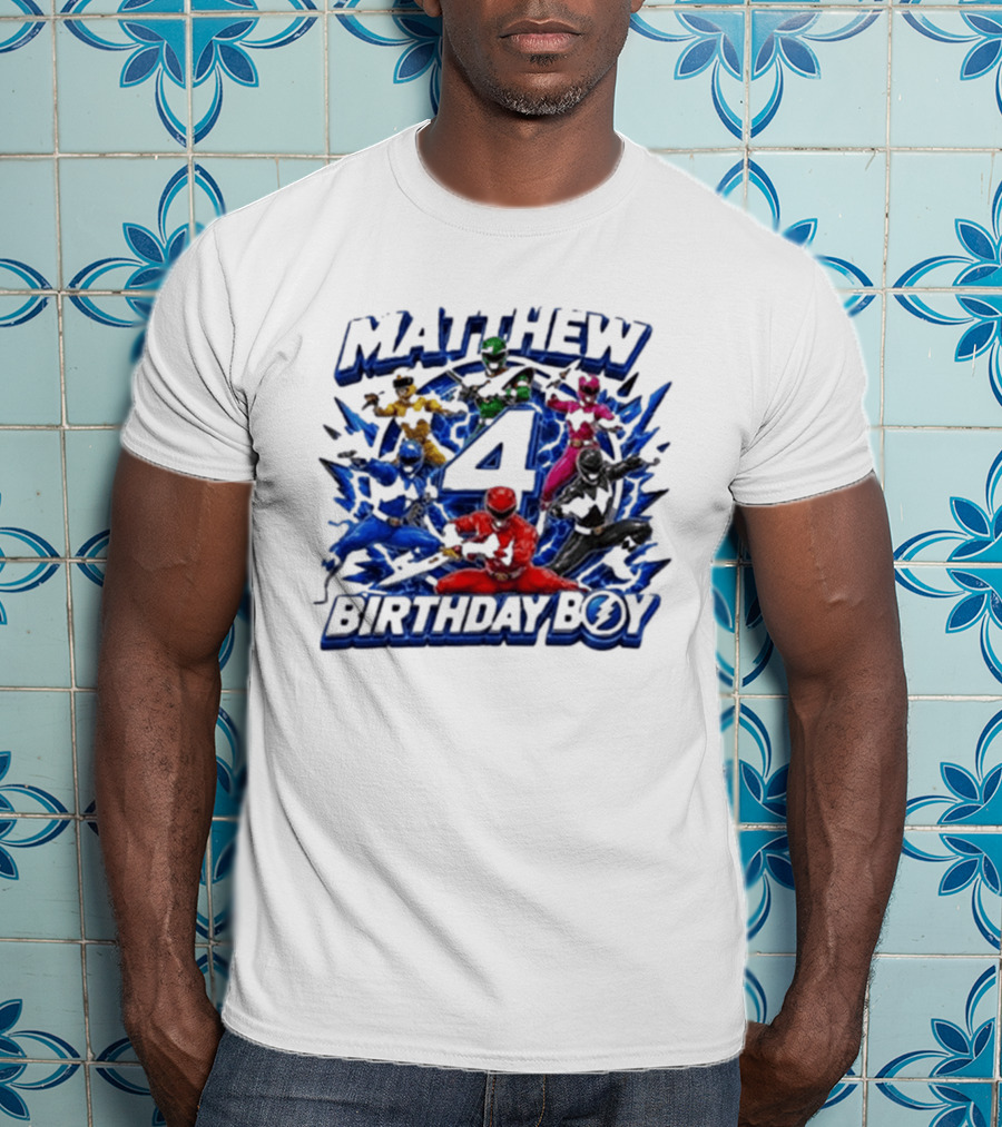 Mighty Morphin Power Rangers 4th Birthday Boy Matthew T-Shirt