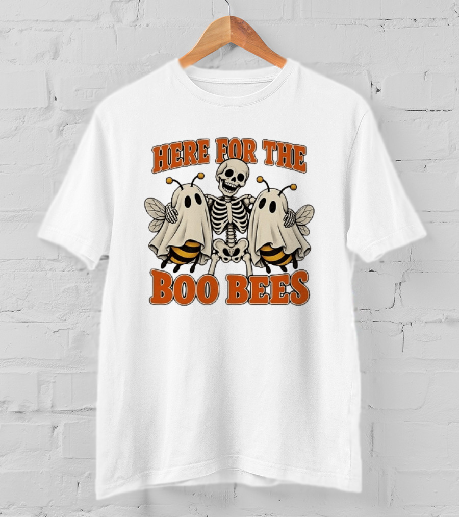 Here For The Boo Bees Halloween Skeleton Ghost Bees T-Shirt