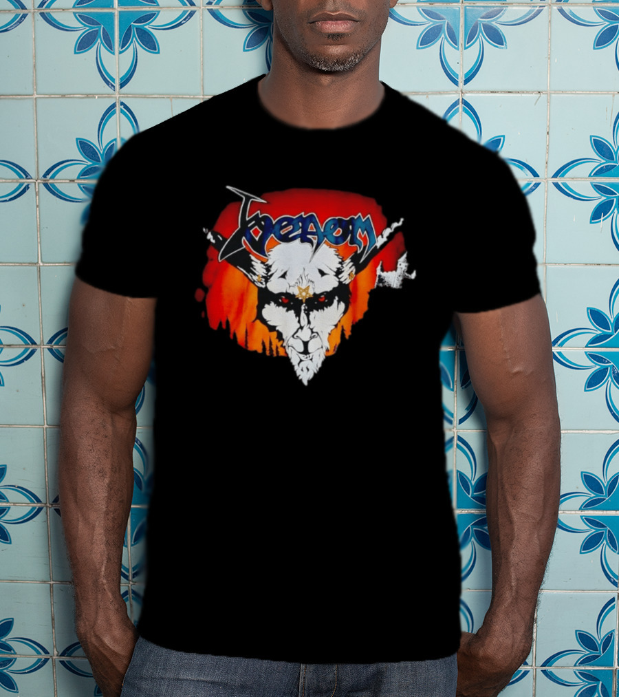 Venom Heavy Metal Goat With Star Symbol And Fiery T-Shirt