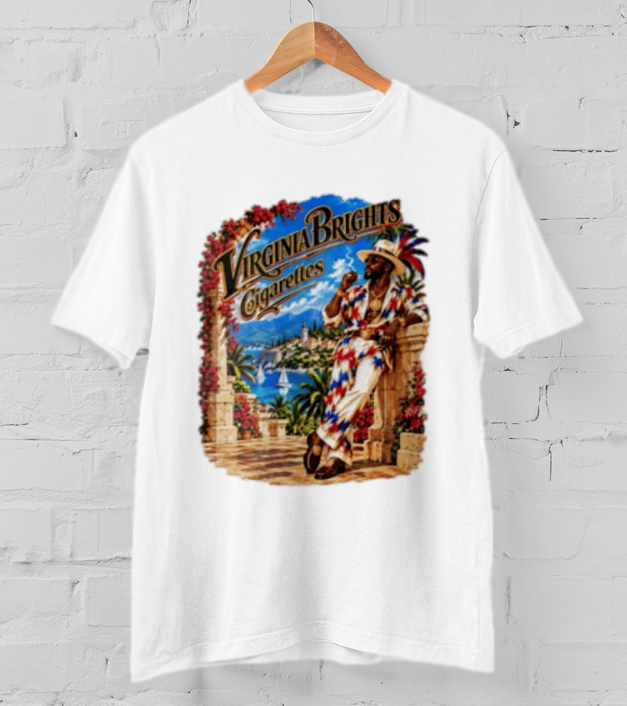 Virginia Brights Cigarettes Man On Mediterranean Terrace Smoking T-Shirt