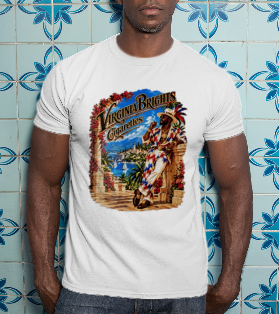 Virginia Brights Cigarettes Man On Mediterranean Terrace Smoking T-Shirt