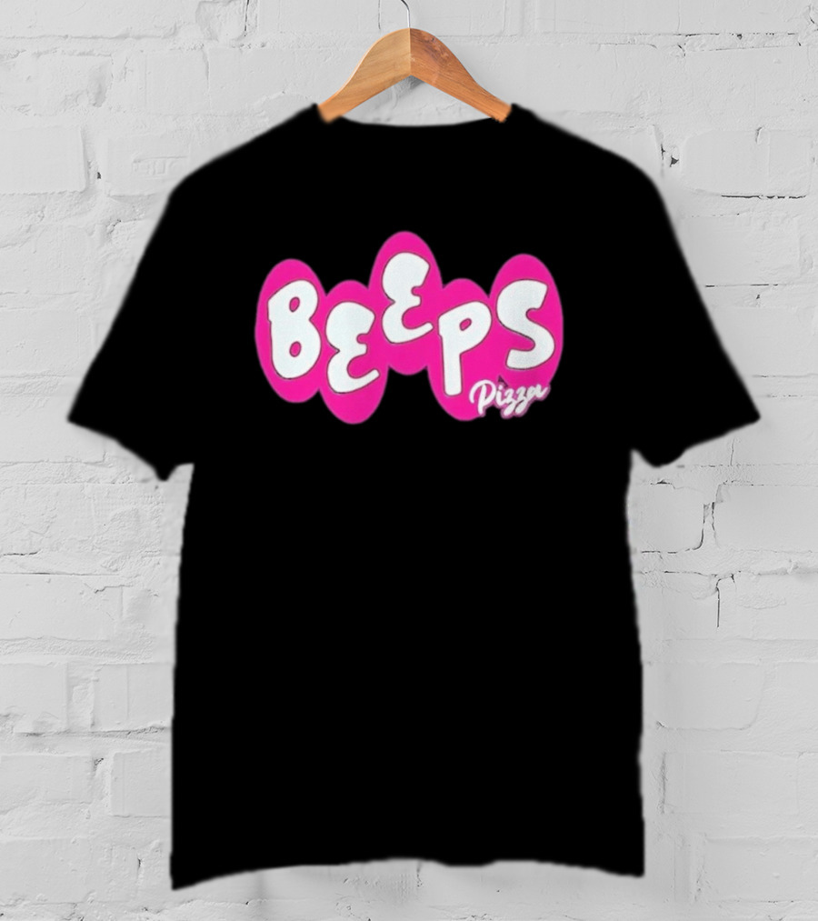 Beeps Pizza Retro Pink Bubble Lettering T-Shirt