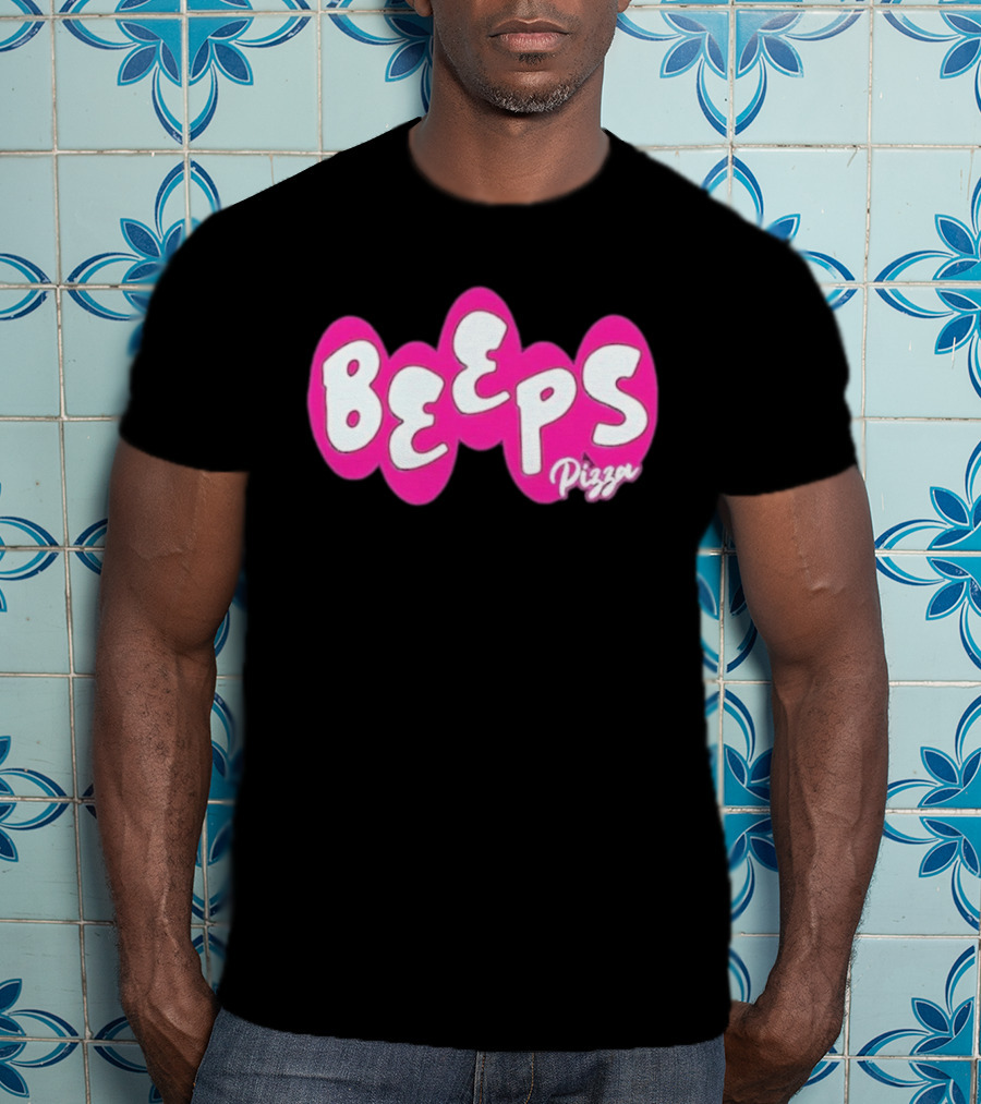 Beeps Pizza Retro Pink Bubble Lettering T-Shirt