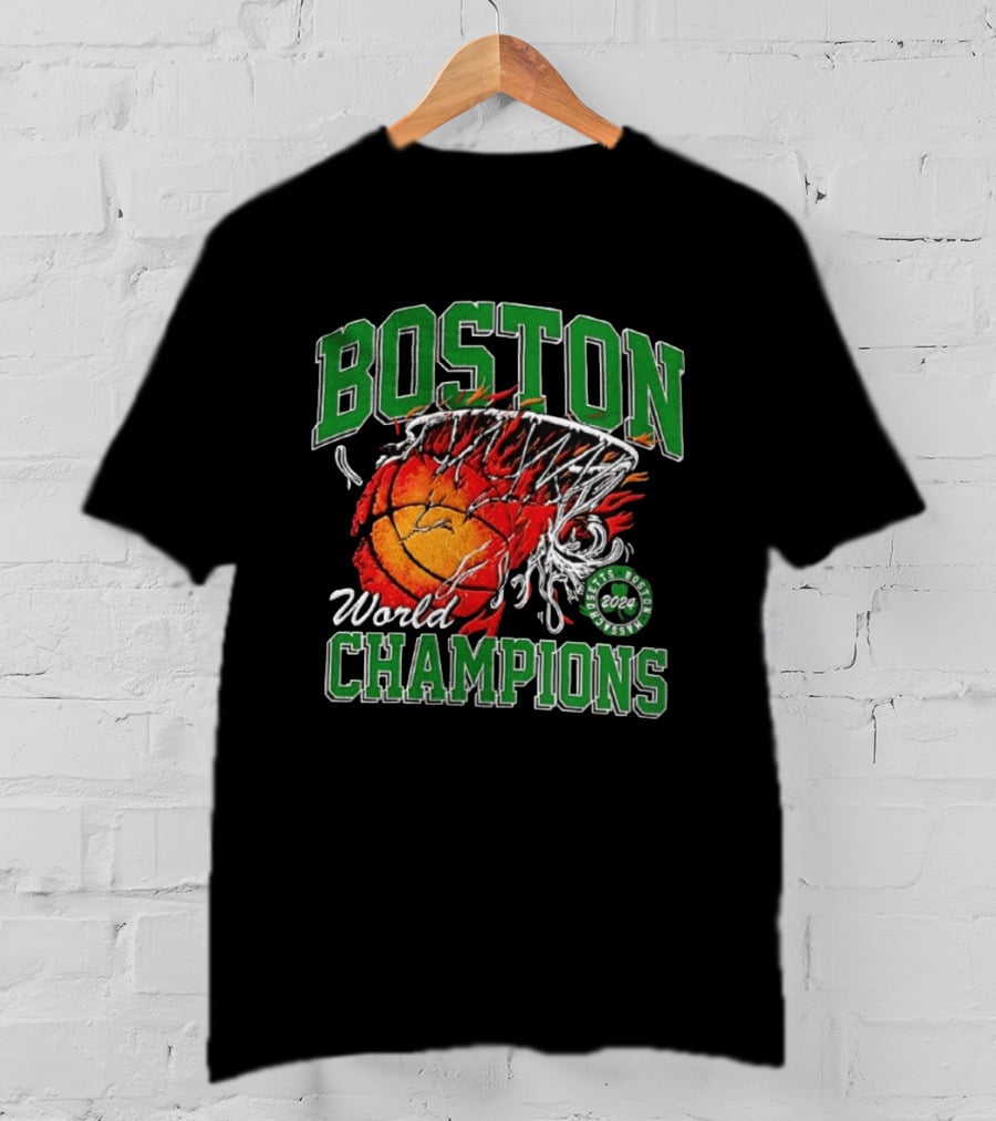Boston Celtics World Champions 2024 Flaming Basketball T-Shirt