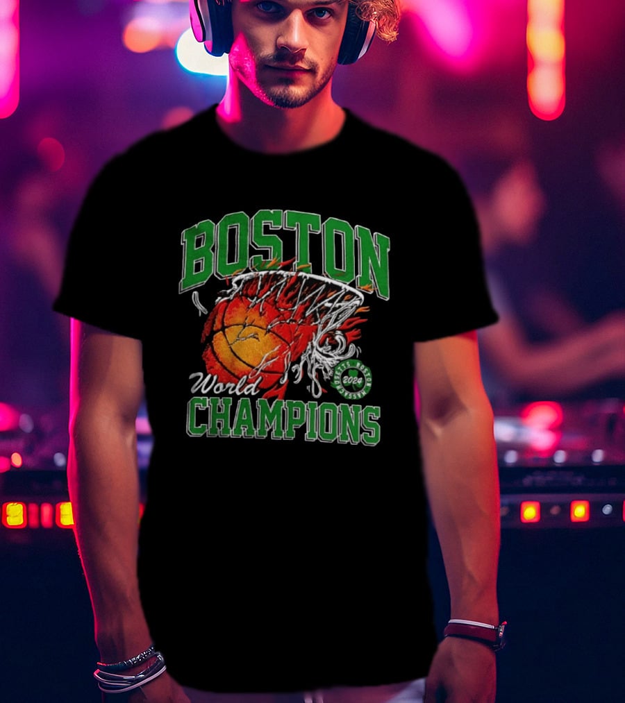 Boston Celtics World Champions 2024 Flaming Basketball T-Shirt