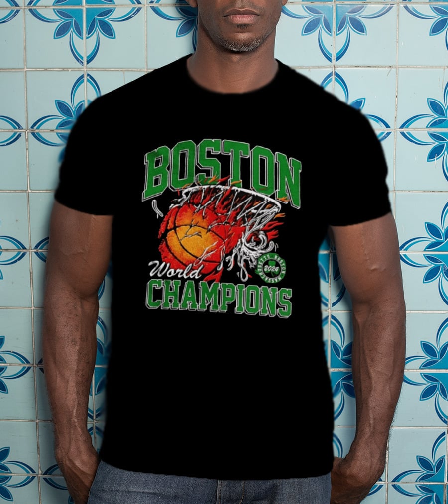 Boston Celtics World Champions 2024 Flaming Basketball T-Shirt