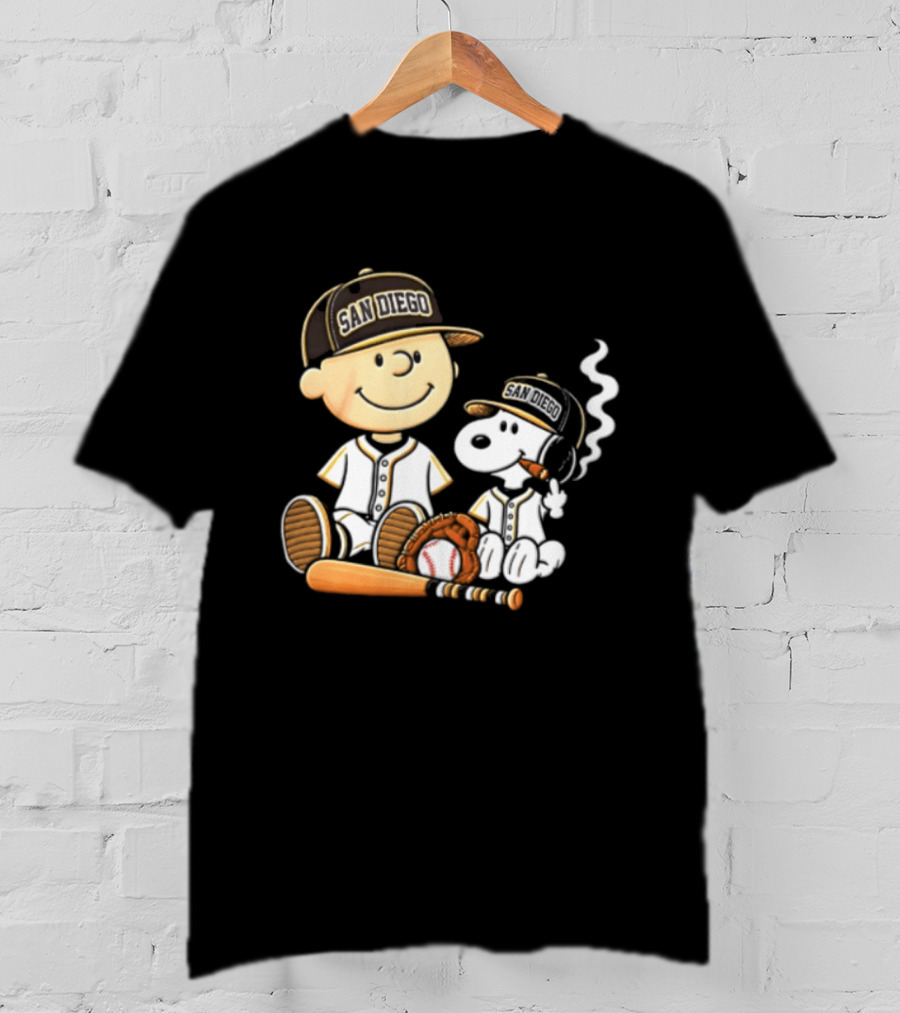 San Diego Padres Charlie Brown Snoopy Smoking Cigar Baseball T-Shirt