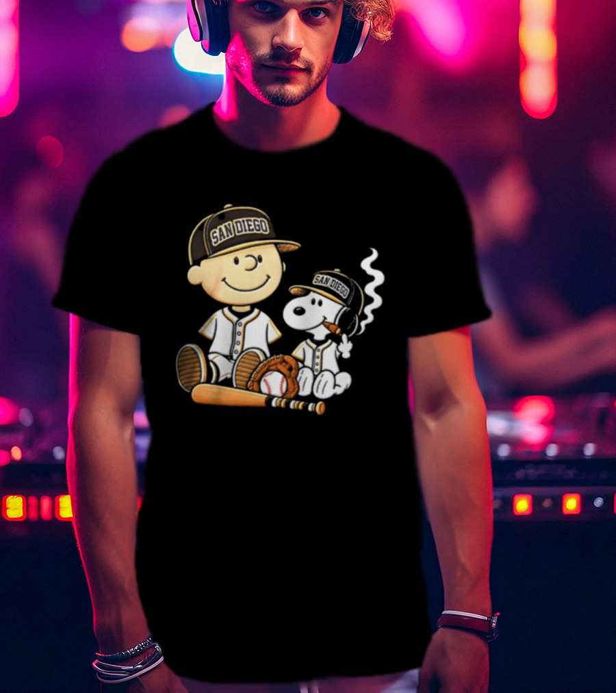 San Diego Padres Charlie Brown Snoopy Smoking Cigar Baseball T-Shirt