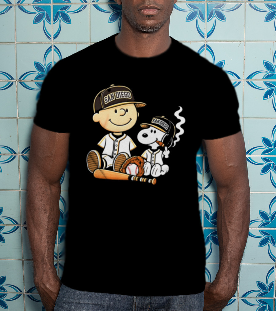 San Diego Padres Charlie Brown Snoopy Smoking Cigar Baseball T-Shirt