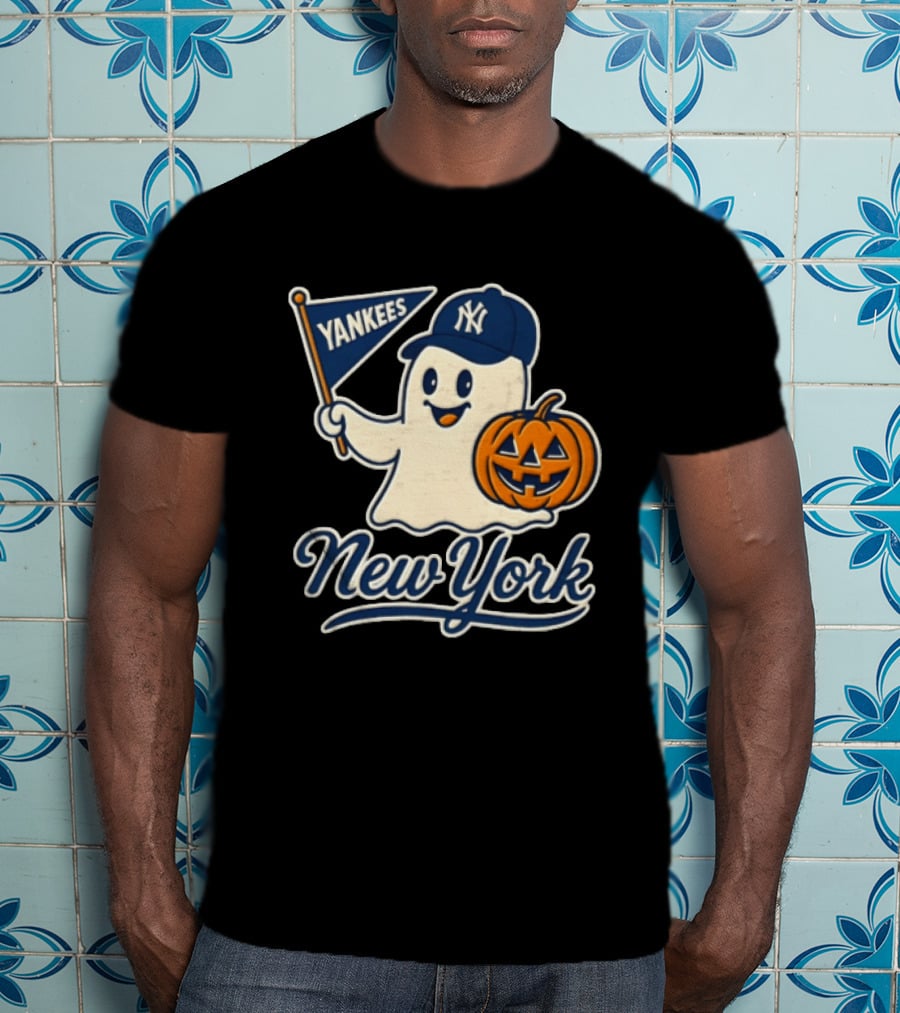 New York Yankees Halloween Ghost Pumpkin Baseball T-Shirt