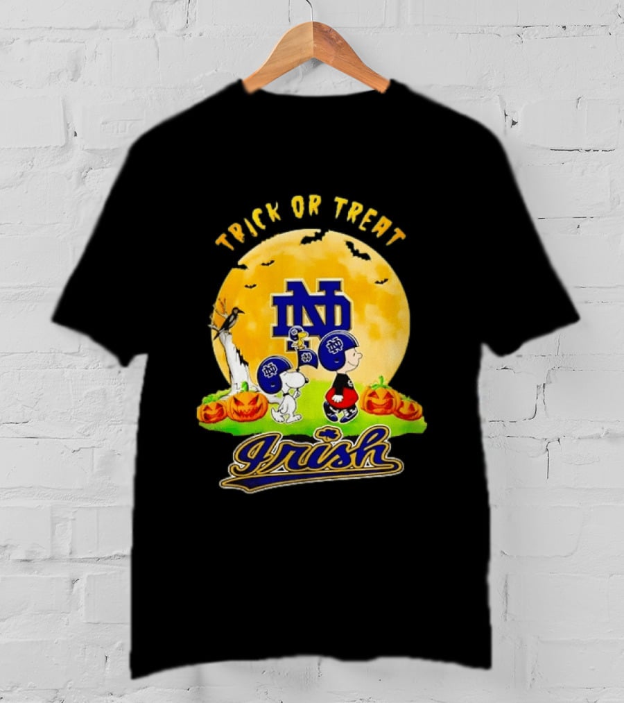 Notre Dame Fighting Irish Trick Or Treat Charlie Brown Snoopy Halloween T-Shirt