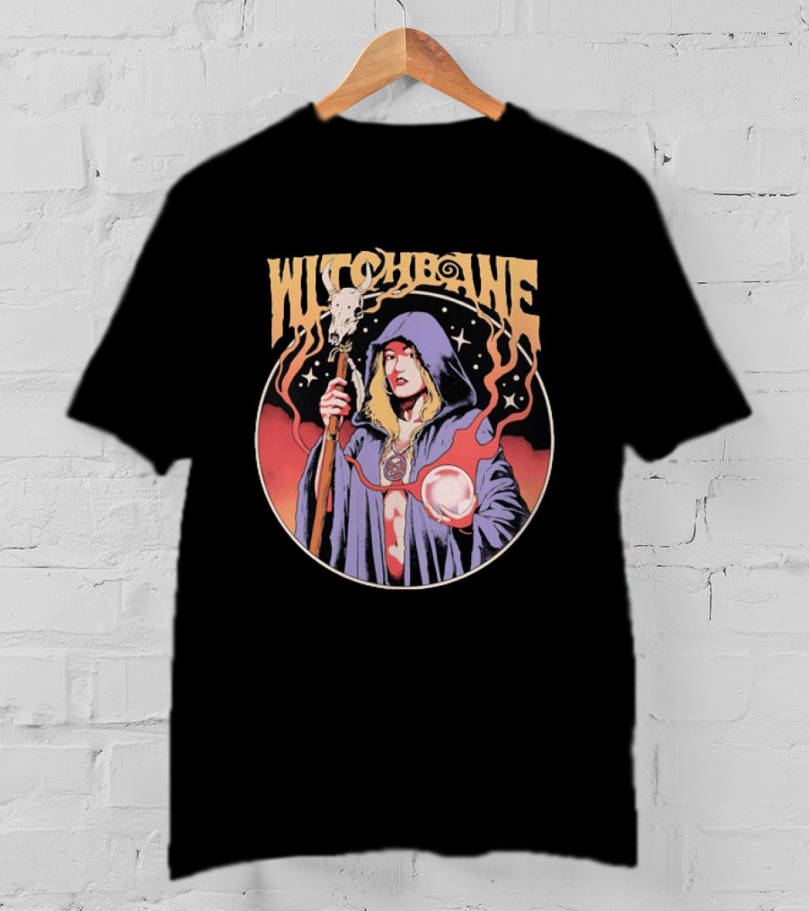 Witchbane Occult Sorceress With Crystal Ball And Staff T-Shirt