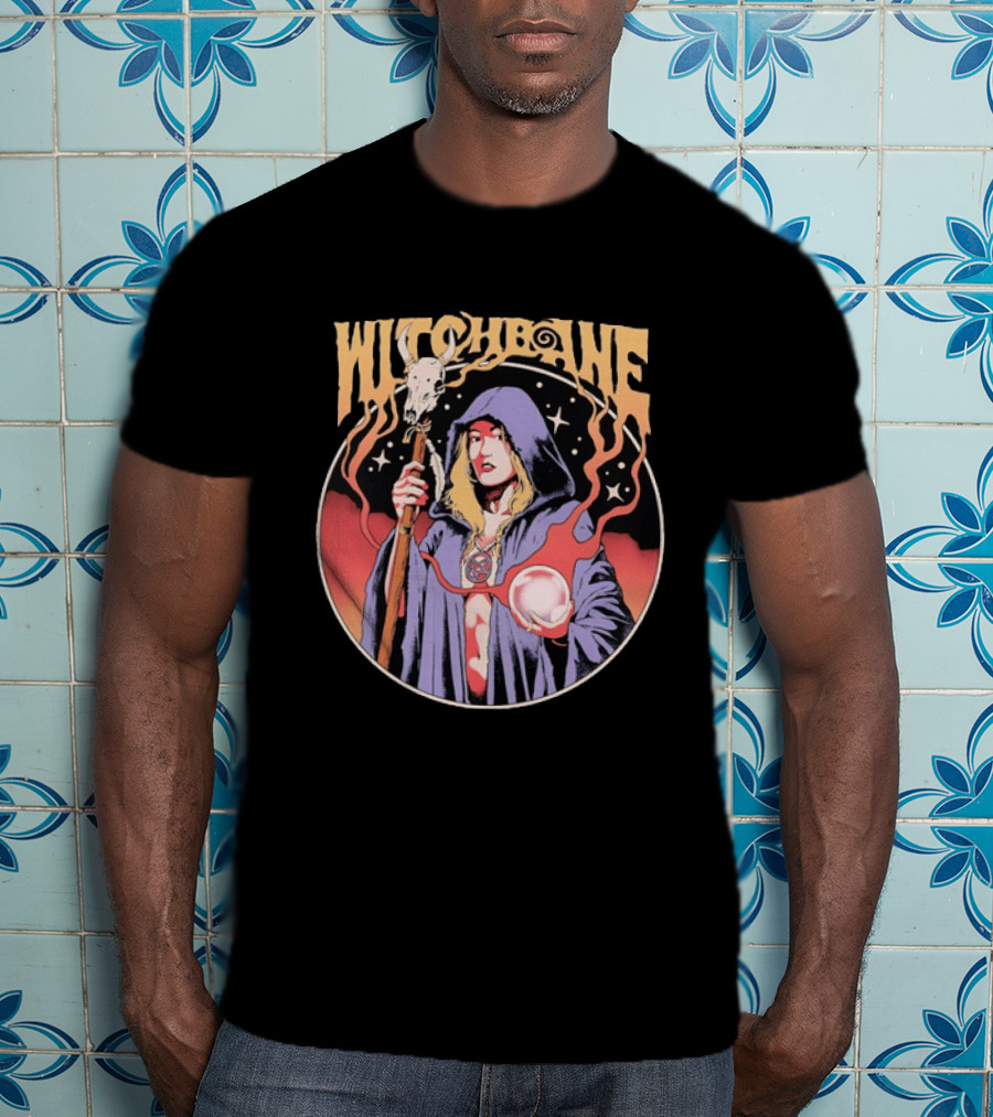 Witchbane Occult Sorceress With Crystal Ball And Staff T-Shirt