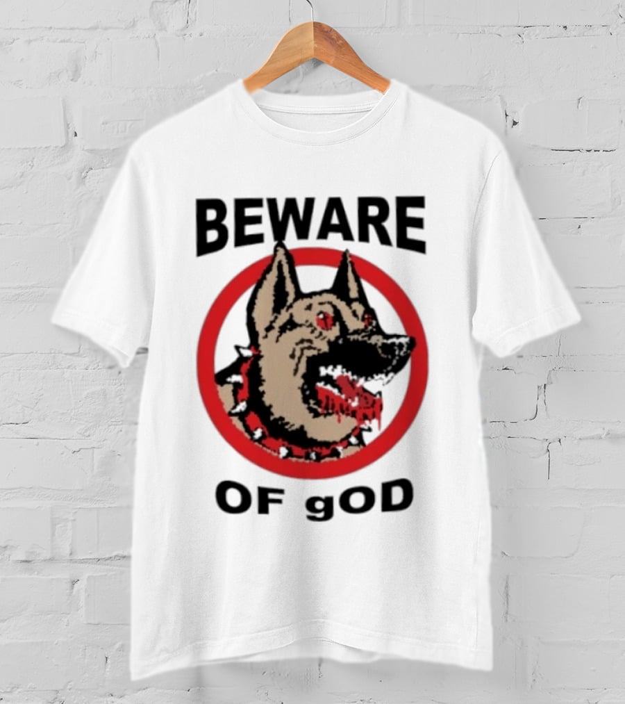 Beware Of God Dog Spiked Collar Warning Red Circle T-Shirt